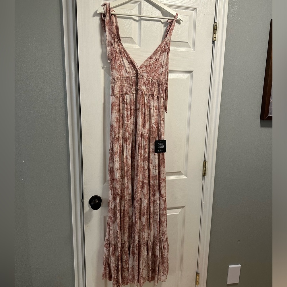 Lulus Pink & Cream Tie Shoulder Maxi Dress